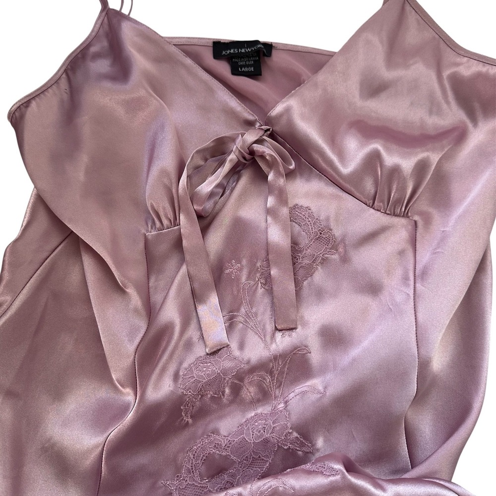 Jones New York Nightgown Womens Large Pink Satin Floral Embroidered Slip Dress - Picture 4 of 13